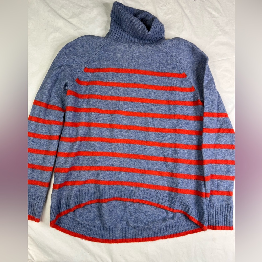 J. Crew Blue and Red Striped Turtleneck Sweater